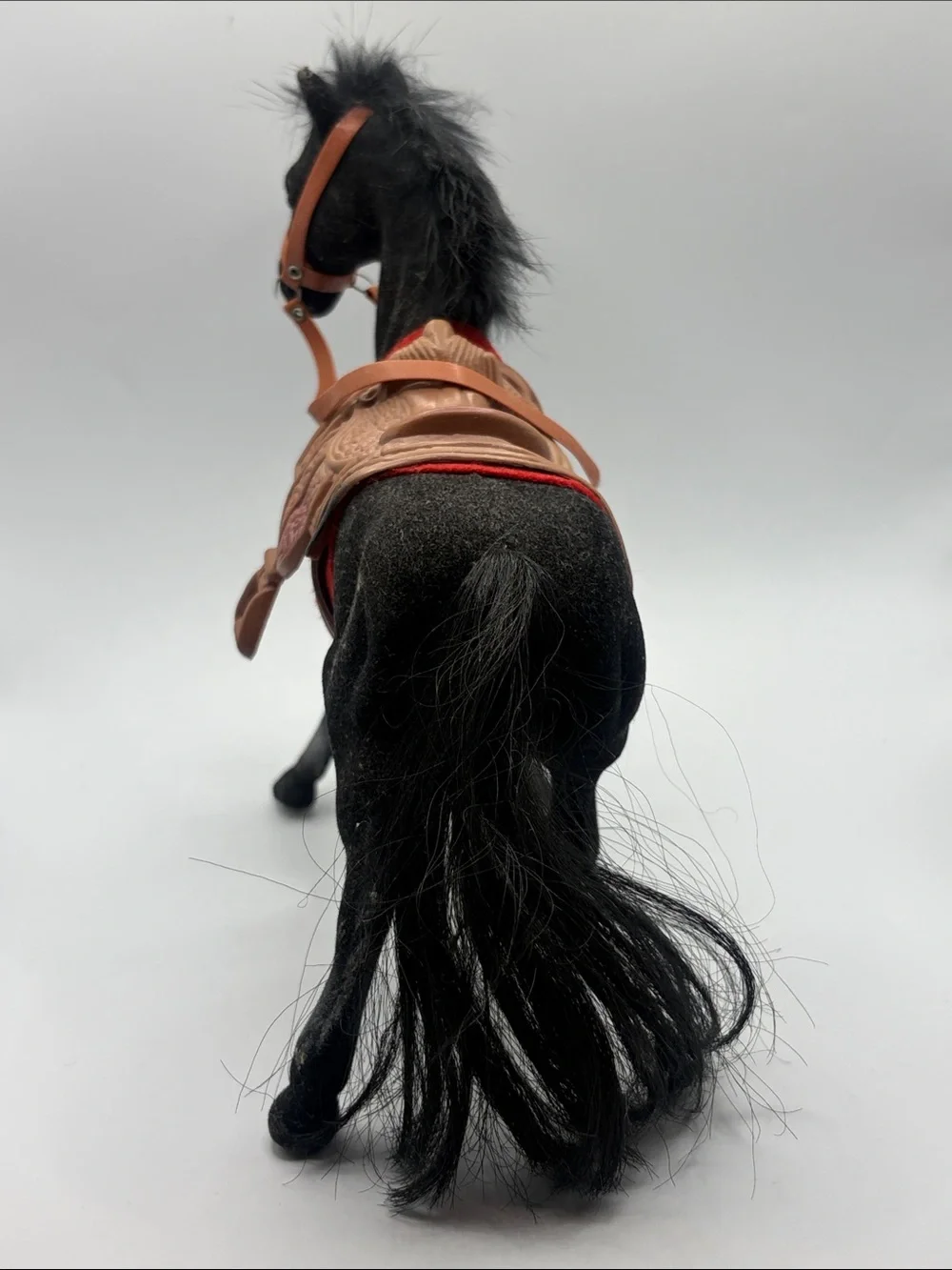 Vintage Flocked Black Stallion Horse Saddle Western Equestrian Figure Model Toy